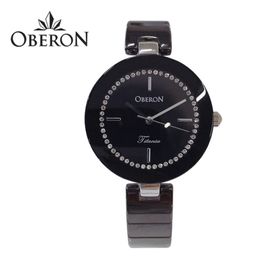 [OBERON] OB-309 STBK _ Quartz Watch with Ceramic Strap, Women's Watch, Japanese Movement, Cubic point Dial design
